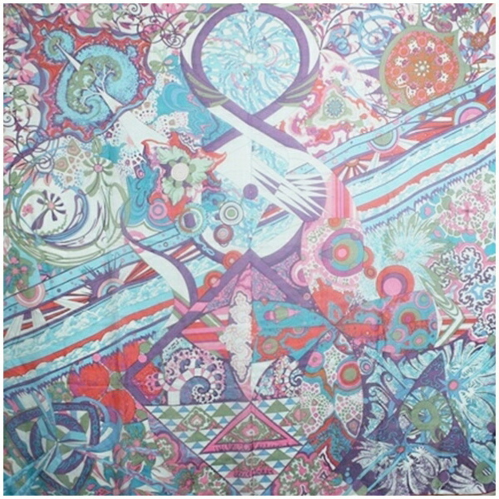 Hermes Silk Large Scarf/Muffler, Light Blue x Multicolor, HERMES, Women's